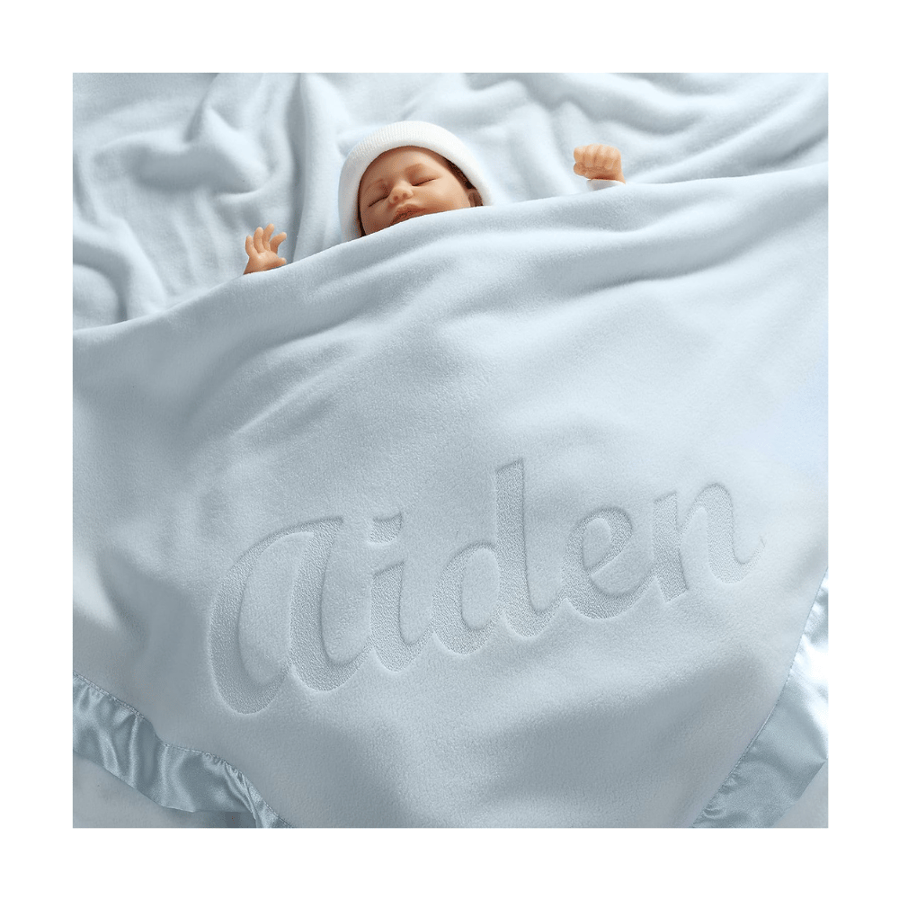Aiden blue embroidered baby blanket