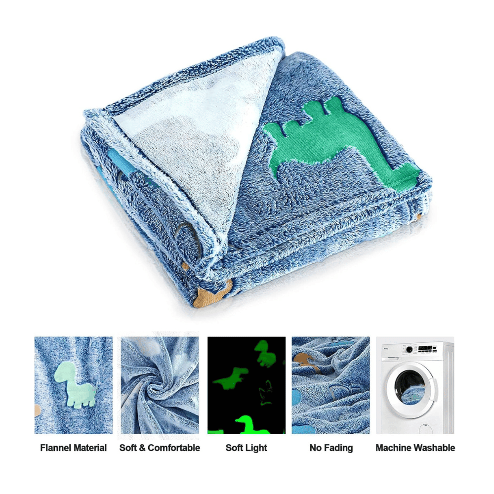 Folded dinosaur glowing flannel blanket