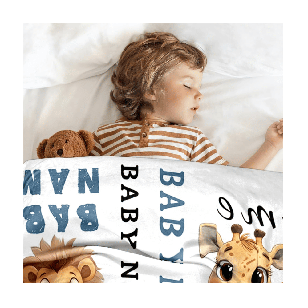 Child sleeping safari name blanket