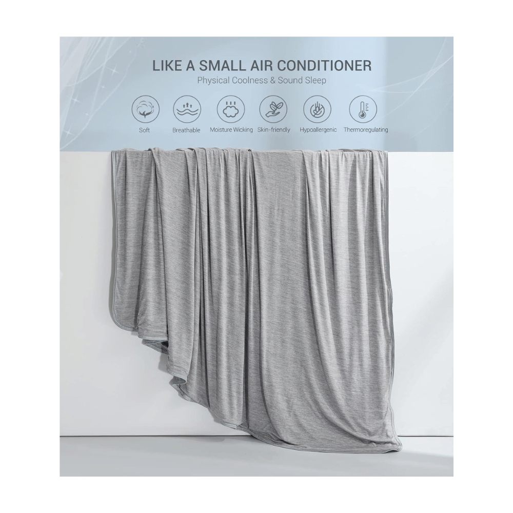 Marchpower cooling blanket hanging gray soft breathable moisture wicking hypoallergenic