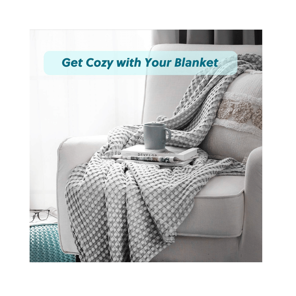 Bedsure waffle blanket draped on chair cozy cotton throw soft texture