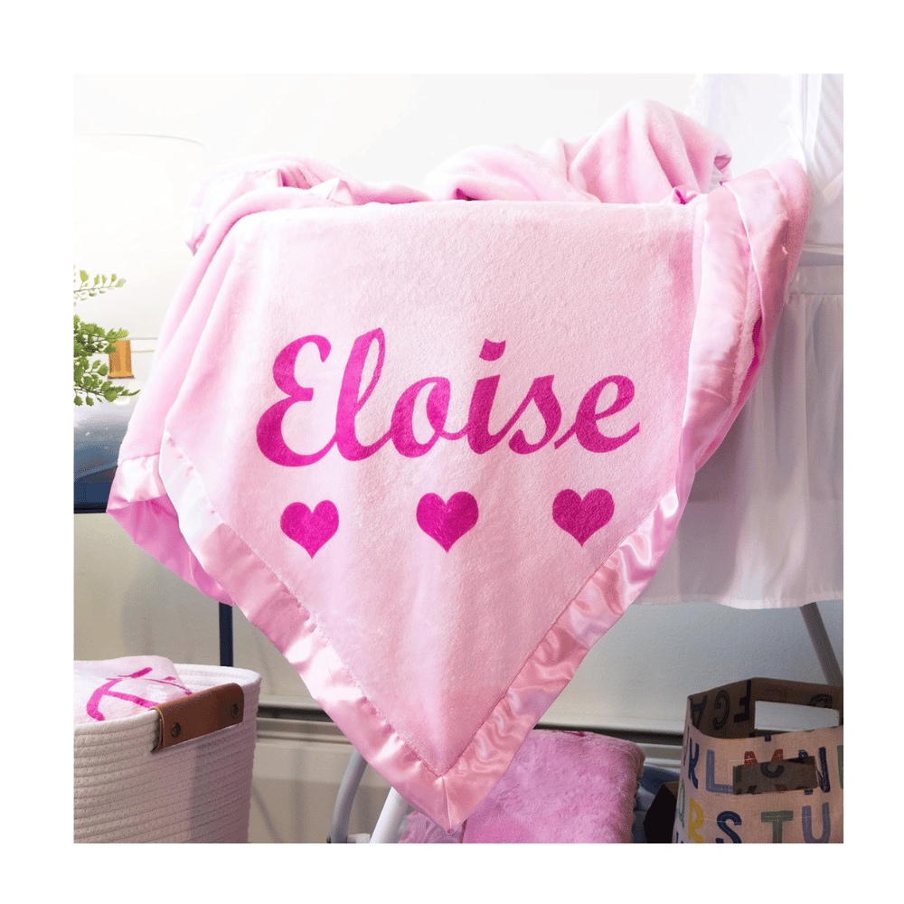 Eloise personalized pink baby blanket