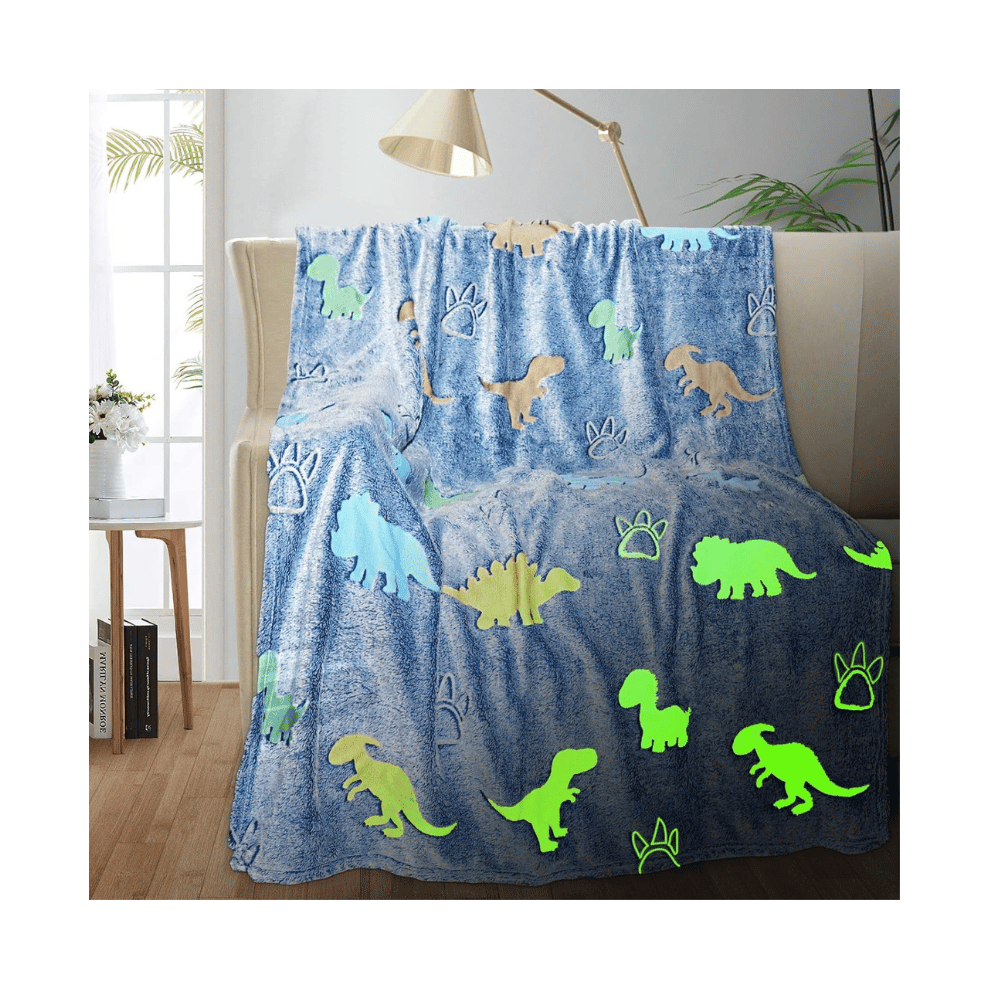 Blue dinosaur glow sofa blanket