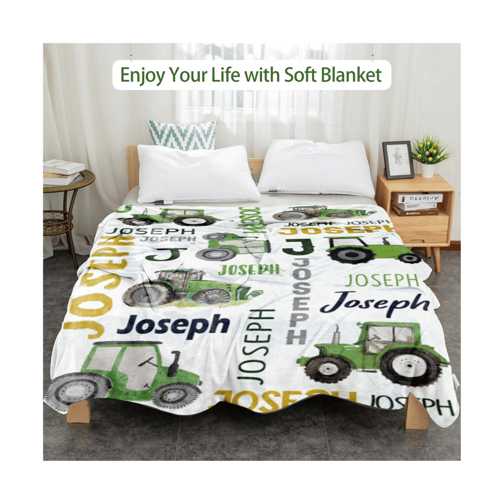 Tractor themed personalized bed blanket