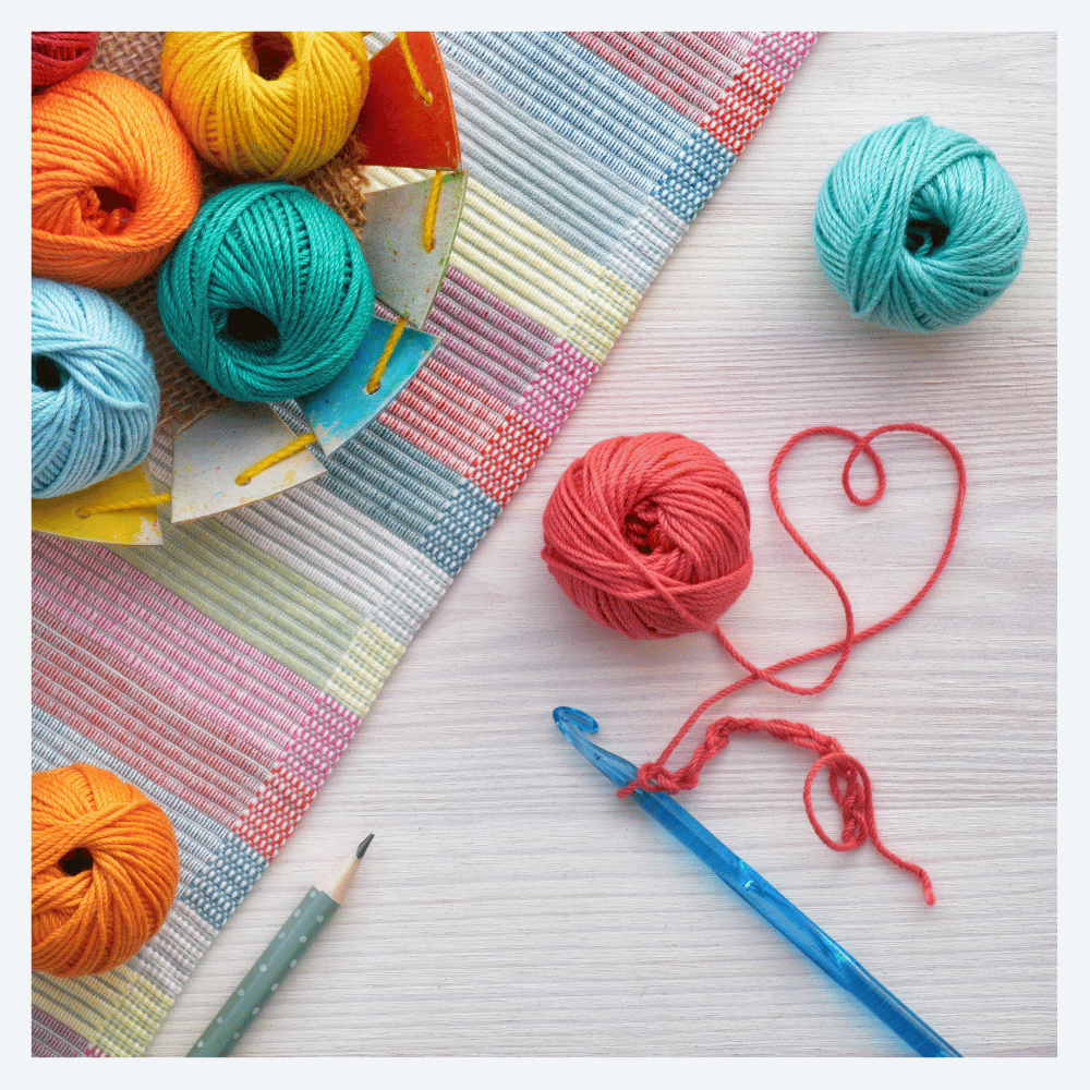 Colorful yarn heart crochet