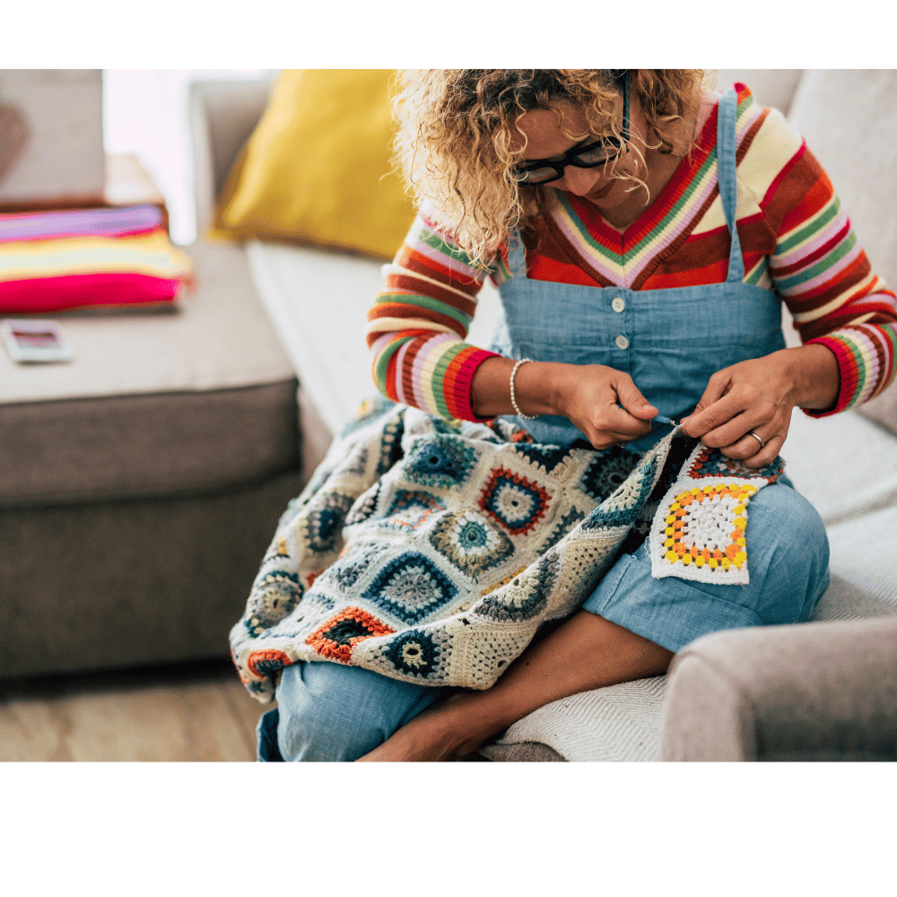 Crocheting granny square blanket