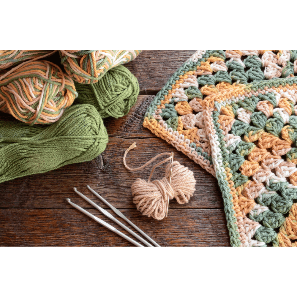 crochet yarn and squares