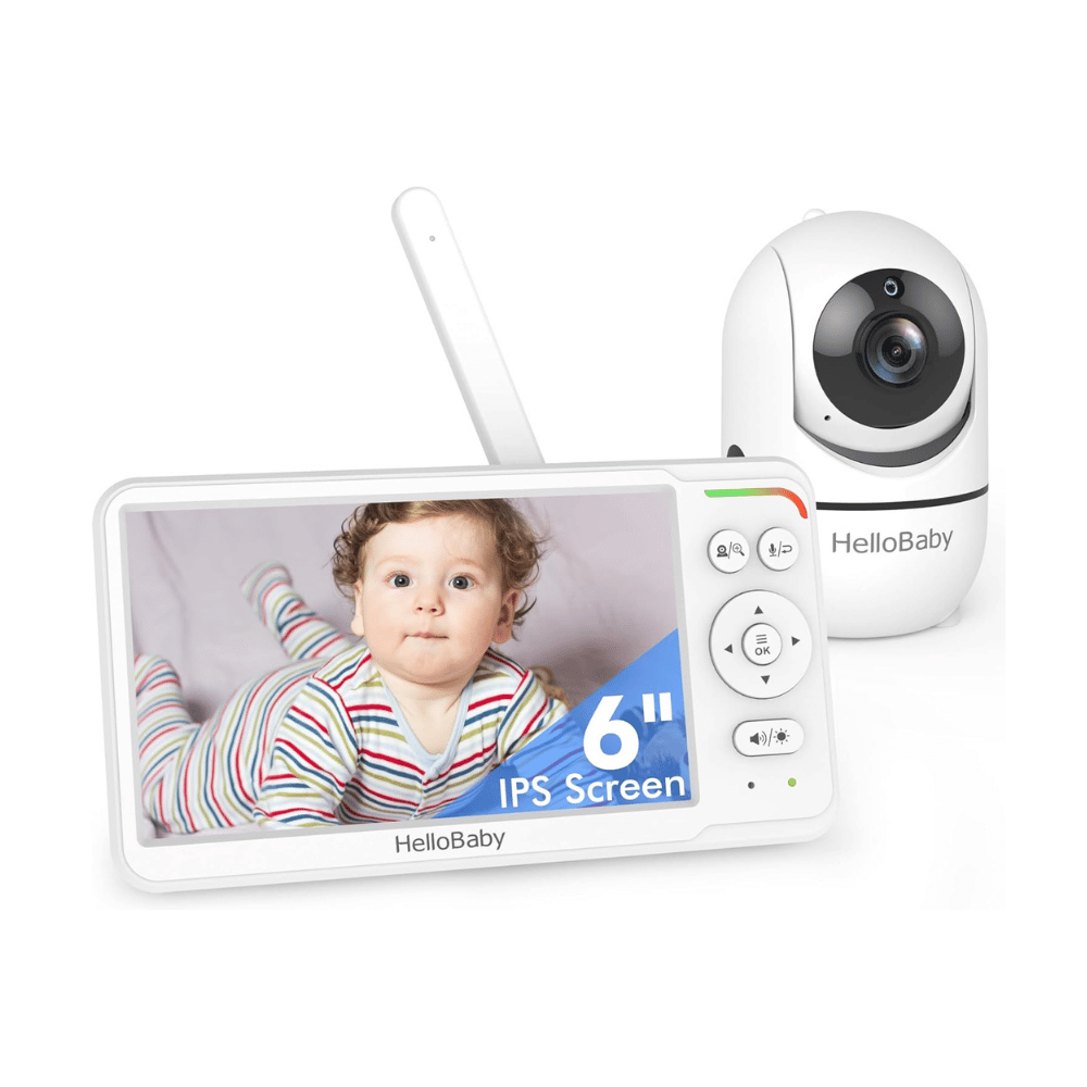 HelloBaby 6 inch IPS screen baby monitor showing camera and parent display unit