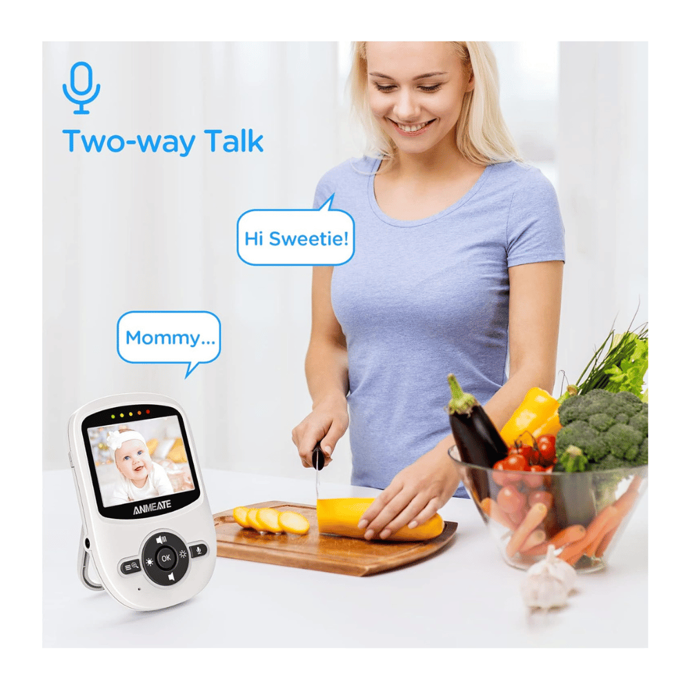 anmeate baby monitor two way talk feature with mom talking to baby (C: MyRadiantSleep.com)