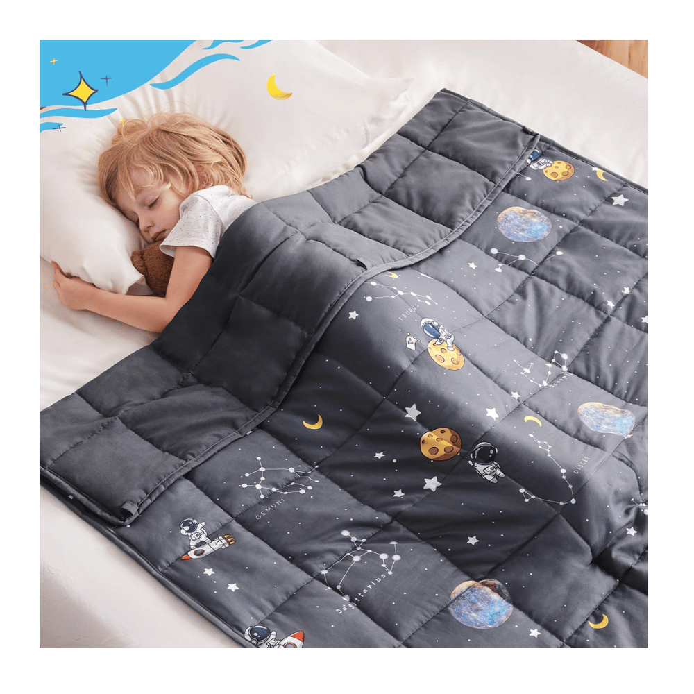 anfie space print weighted blanket for children (MyRadiantSleep.com)