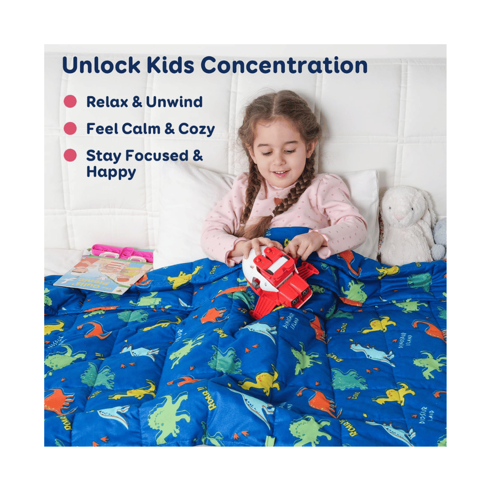 kivik dinosaur weighted blanket for kids (MyRadiantSleep.com)