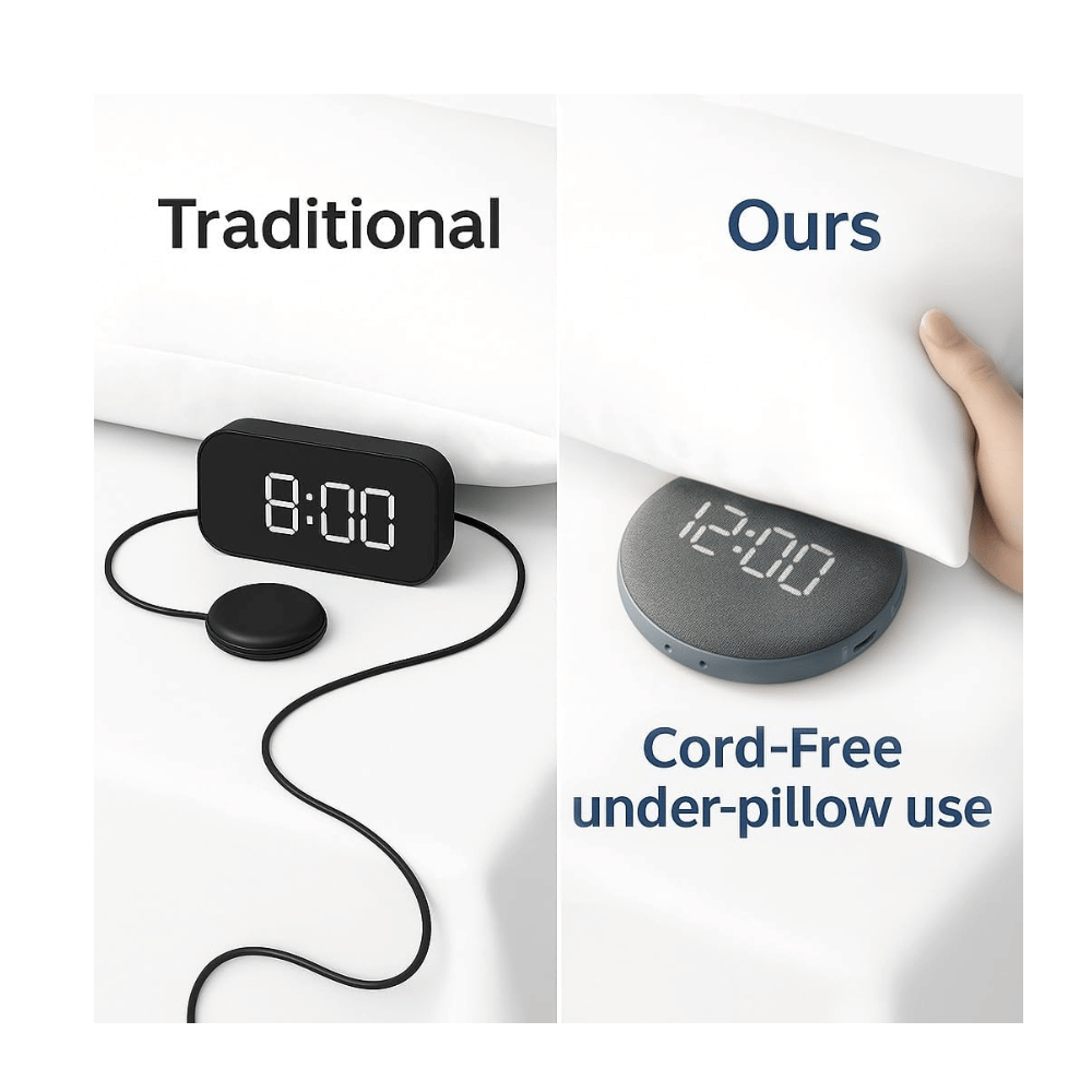 reacher cordless bed shaker alarm clock (C: Reacher/Amazon)