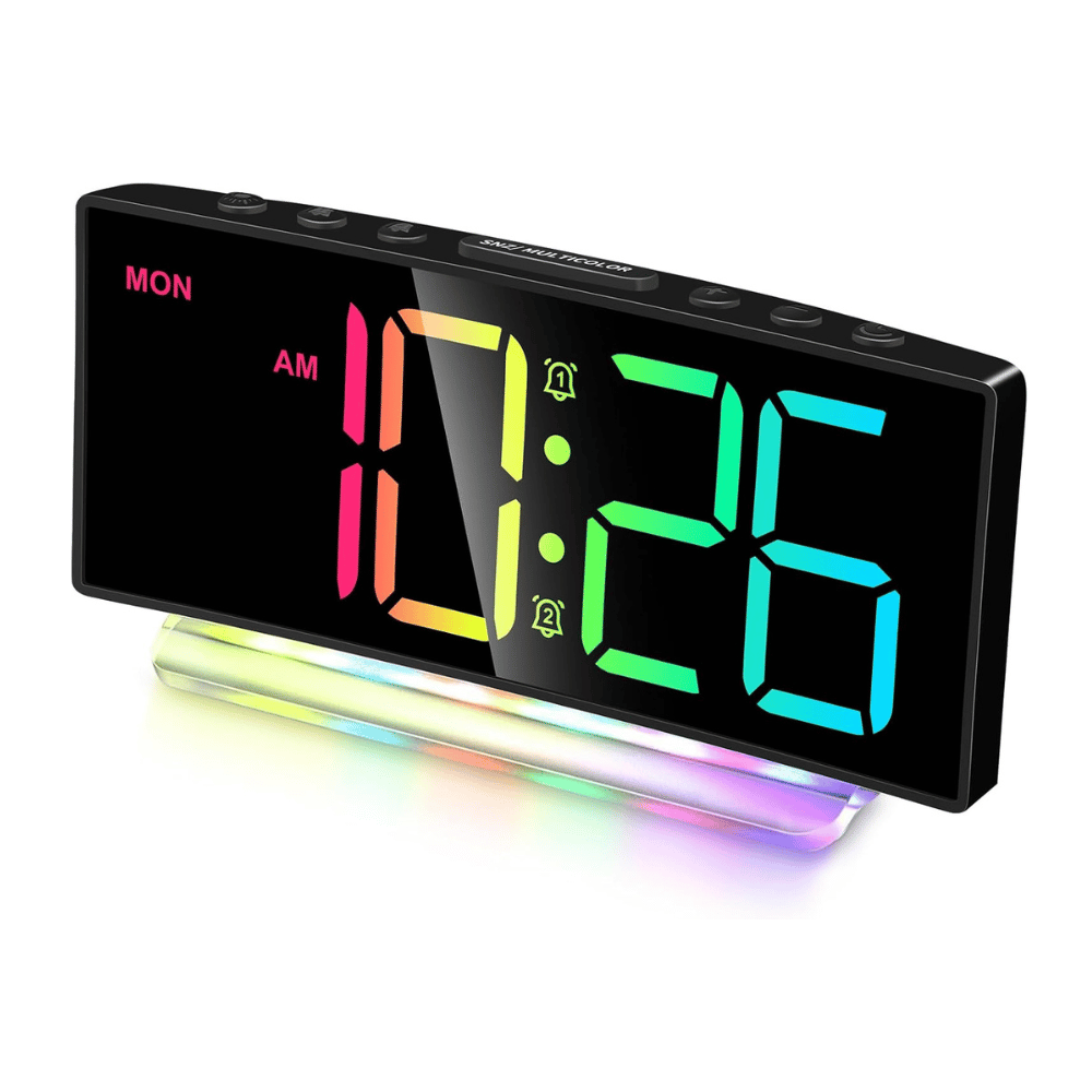 cadmos rainbow alarm clock with large multicolor digital display for teens and heavy sleepers (C: Cadmos/Amazon)