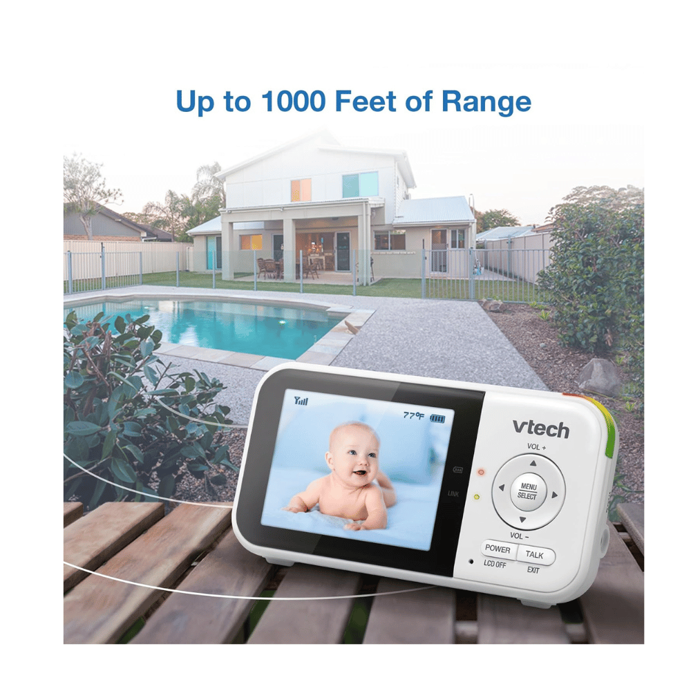 Parents using VTech VM819 baby monitor throughout daily routines and nighttime monitoring