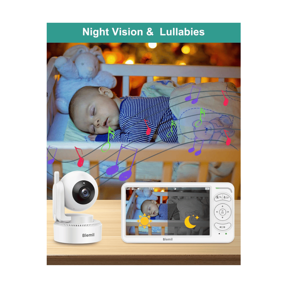 blemil 6 inch dual camera baby monitor showing two room split screen view ((C: Blemil/Amazon)