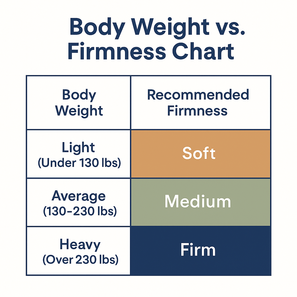 body weight versus mattress firmness recommendation chart