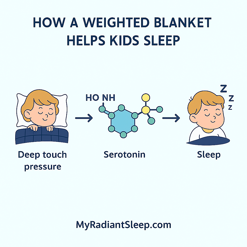 deep-touch-pressure weighted blanket for kids diagram (MyRadiantSleep.com)