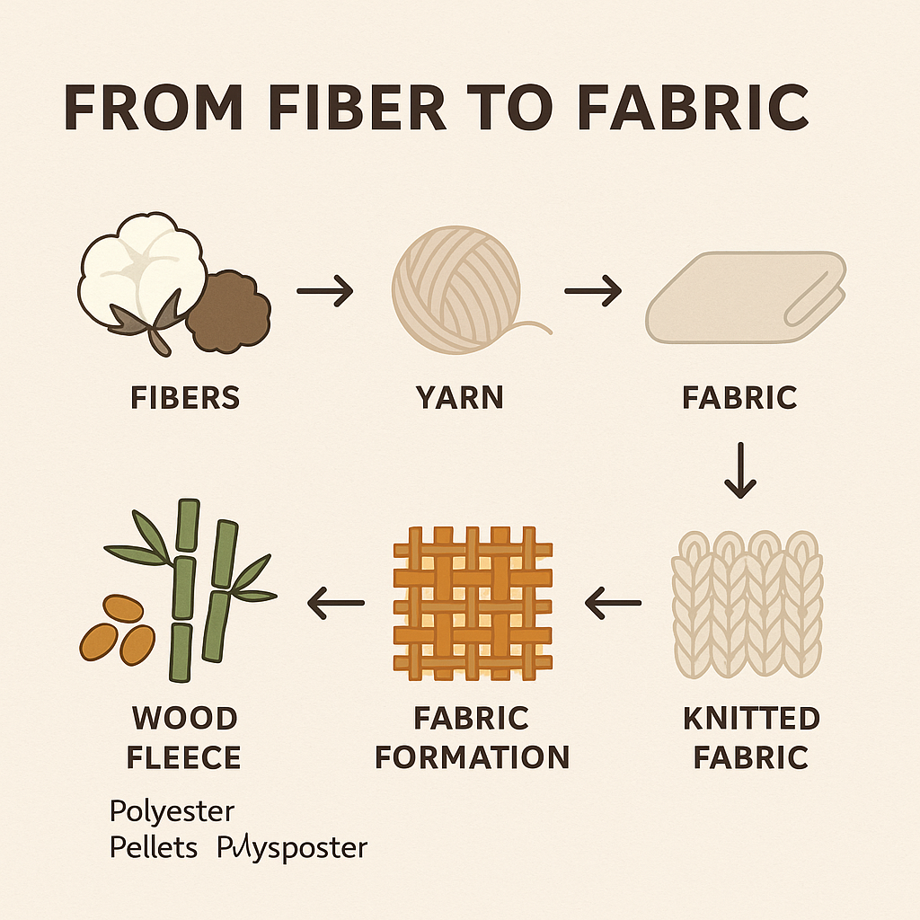 from fiber to fabric diagram cotton bamboo polyester yarn weaving knitting process