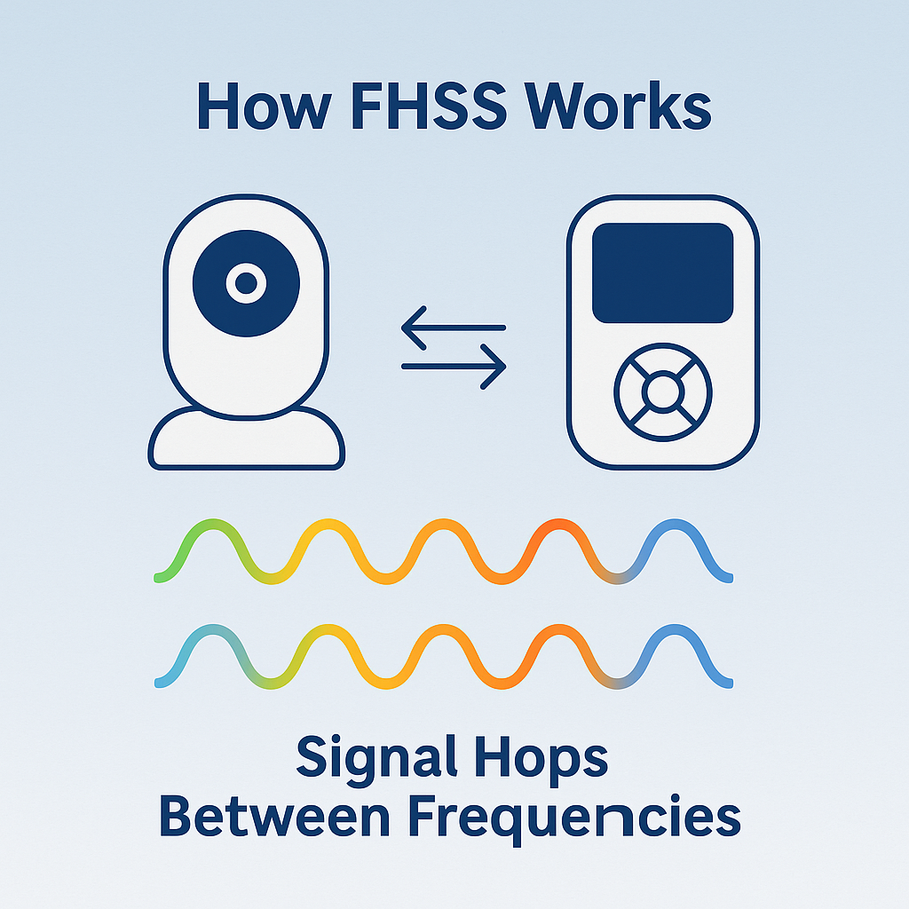 FHSS frequency hopping diagram showing secure wireless baby monitor signal