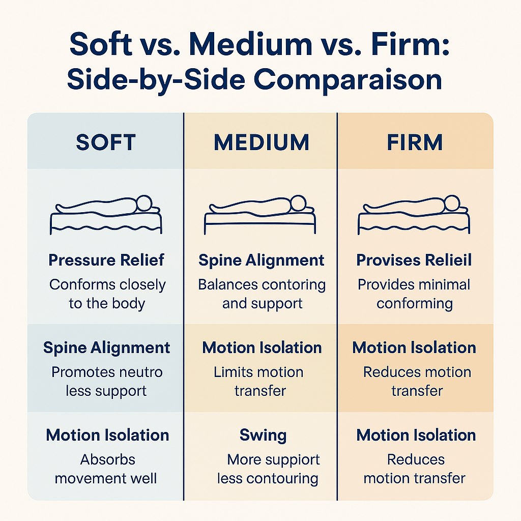 soft medium firm mattress side by side comparison chart