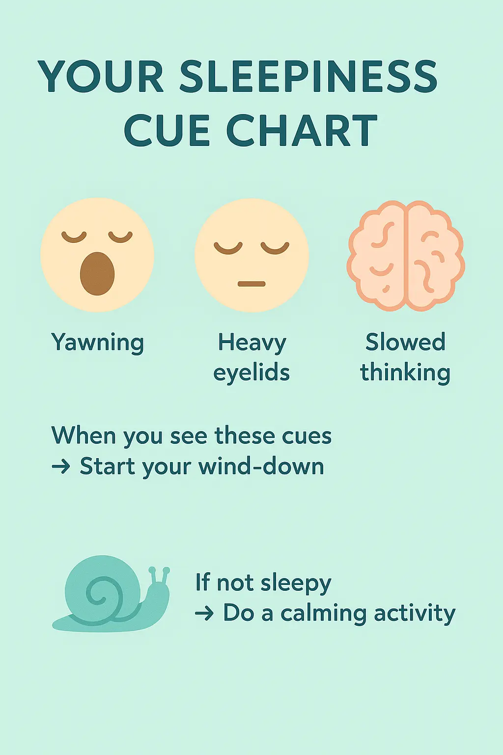 sleep cues infographic illustrating yawning heavy eyelids and natural signs it’s time for bed MyRadiantSleep