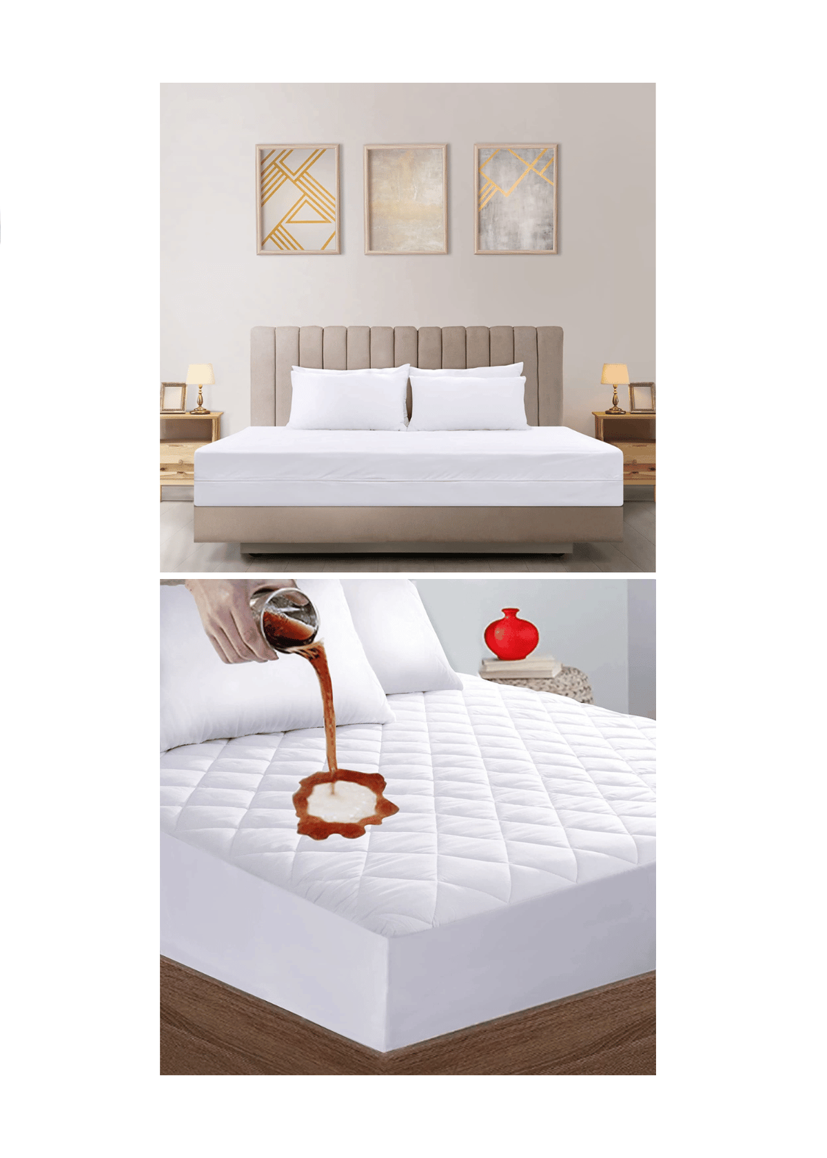 Protect your bed from moisture and stains while keeping your mattress dry. (Credit: Utopia Bedding; Safe and Sound)