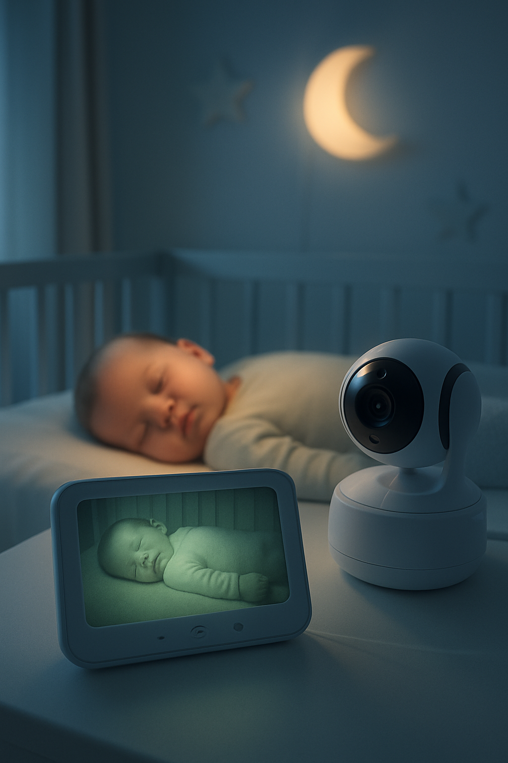 Baby monitor watching sleeping infant