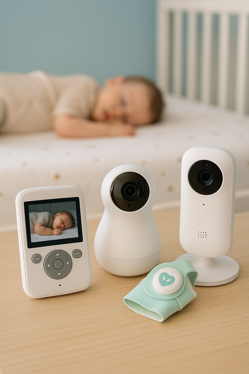 wireless baby monitors on white nursery table for safe baby monitoring (C: MyRadiantSleep.com)
