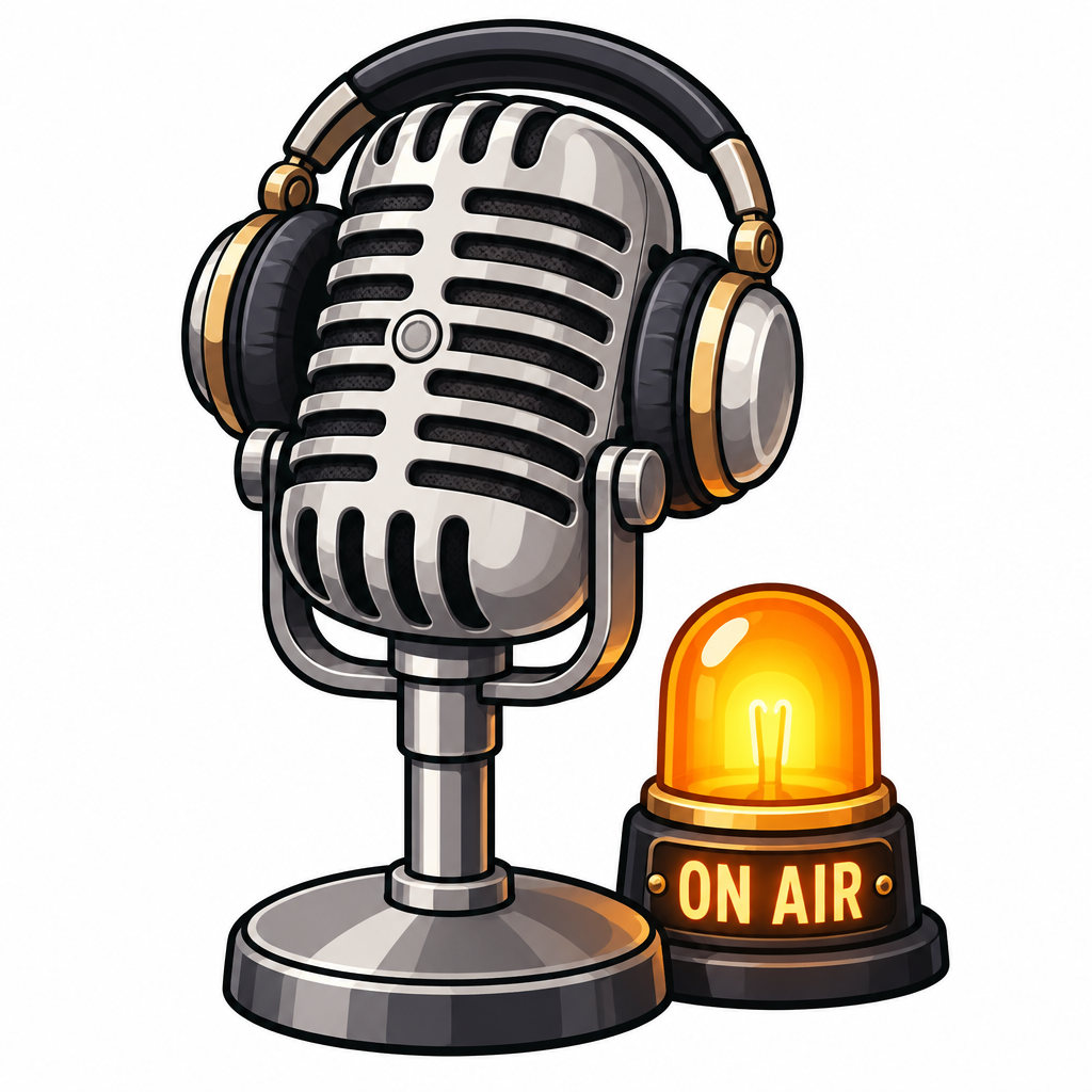 podcast microphone wearing headphones