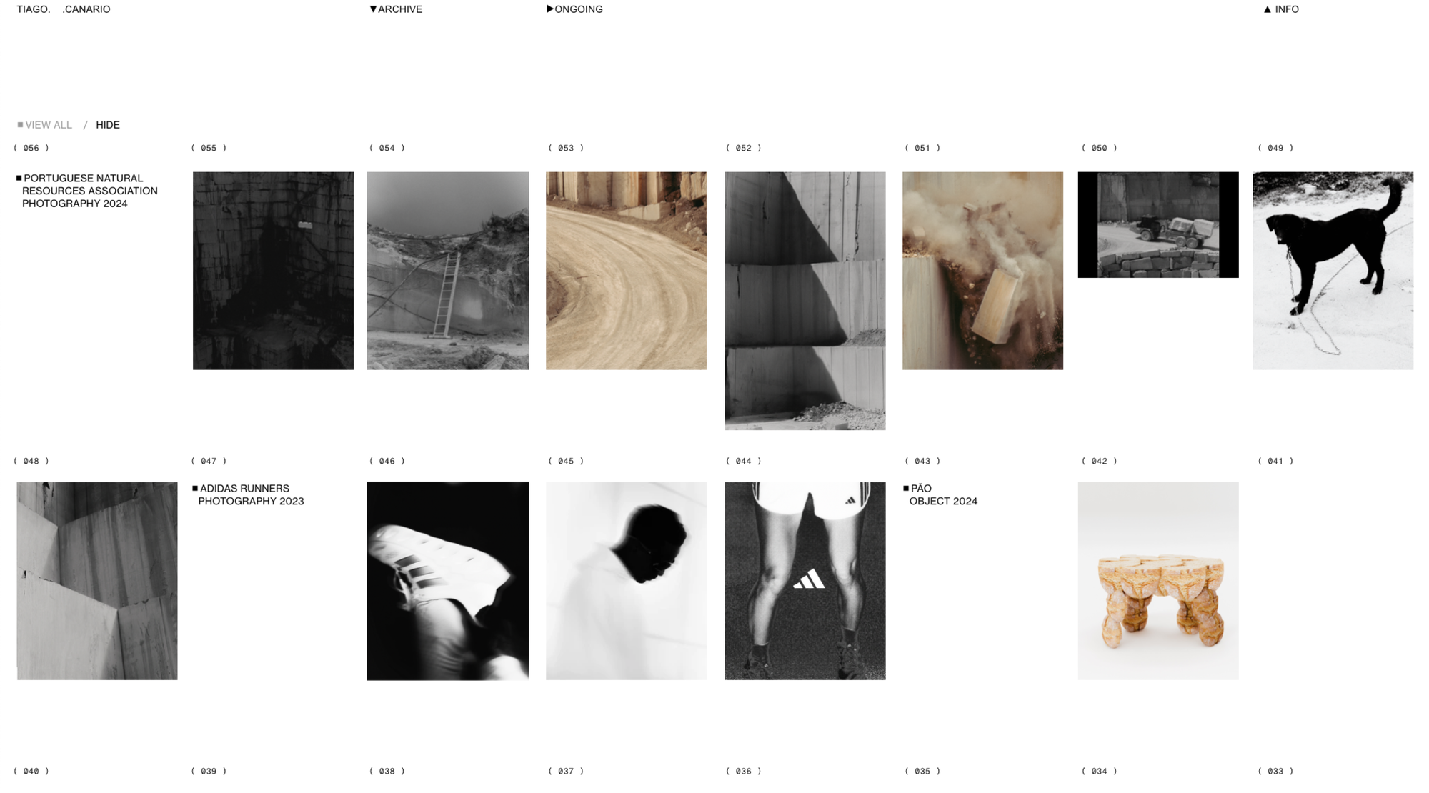 Readymag blog_A photographer’s portfolio with lots of blank space, a gridded layout, and small image previews