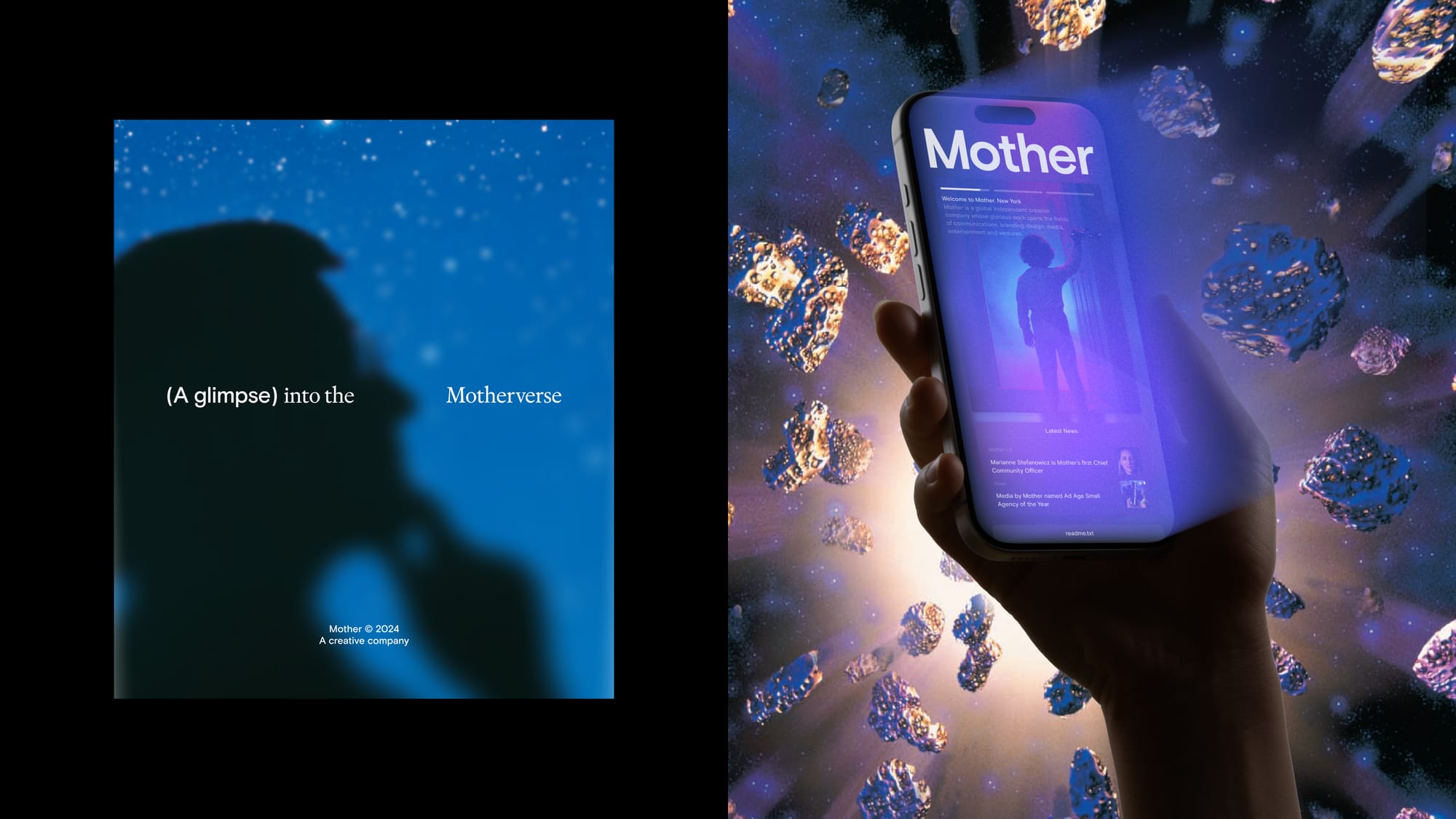 Readymag blog: A diptych showing visuals of Alright Studio's work for Mother