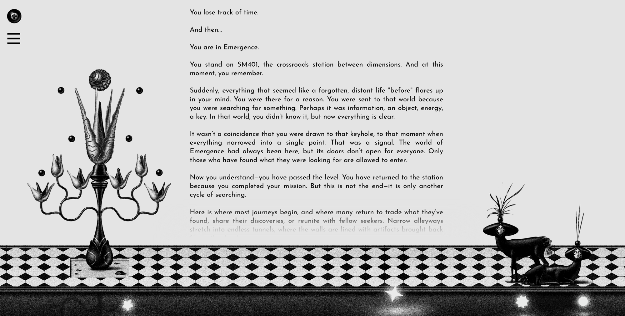 Readymag blog: an image of the 'Story' section on the Emergence website, featuring narrative animation
