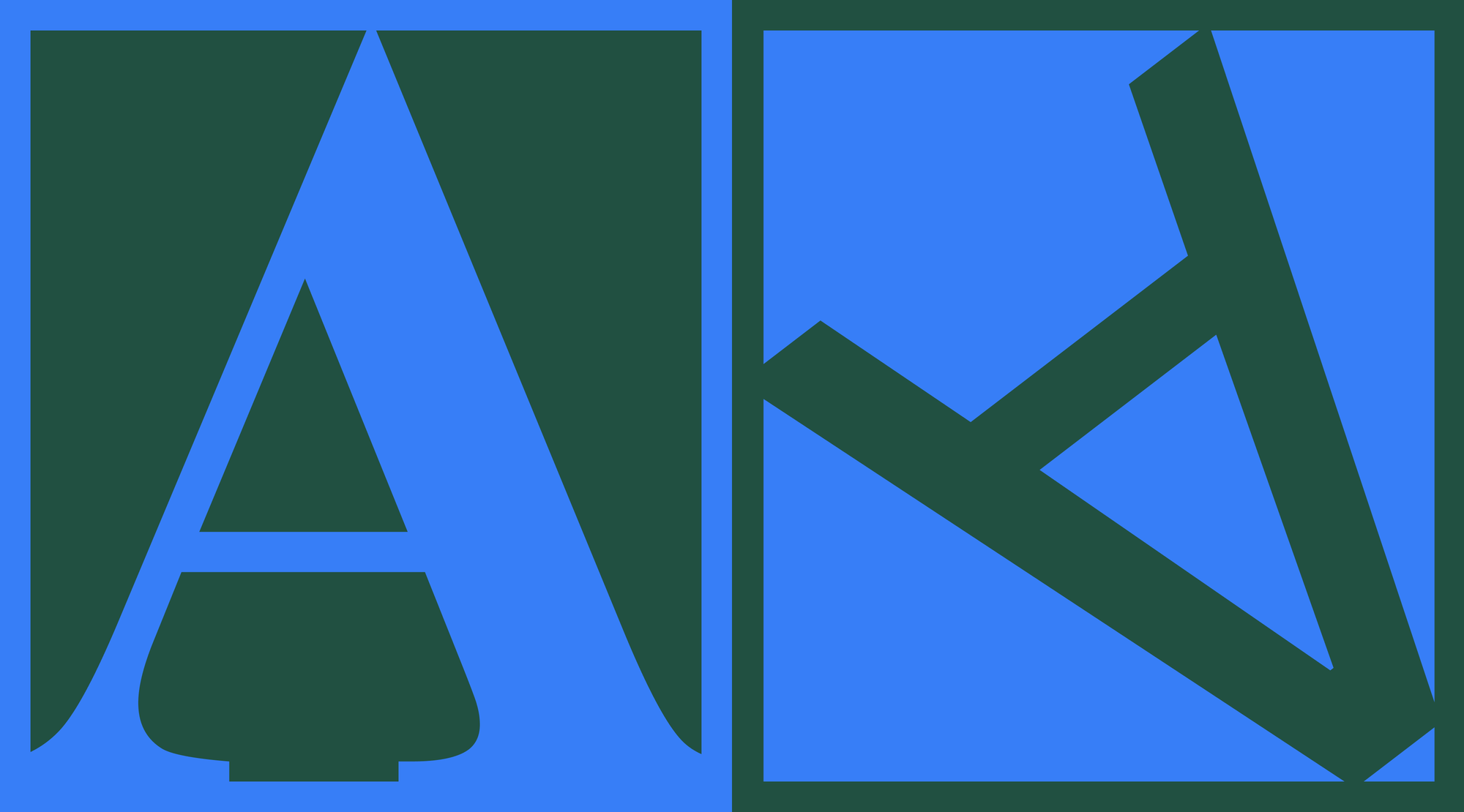 Readymag blog: A graphic visual of an upright serif 'A' and an askew sans 'A,' speaking to the topic of the article about traditional education and para-academic initiatives