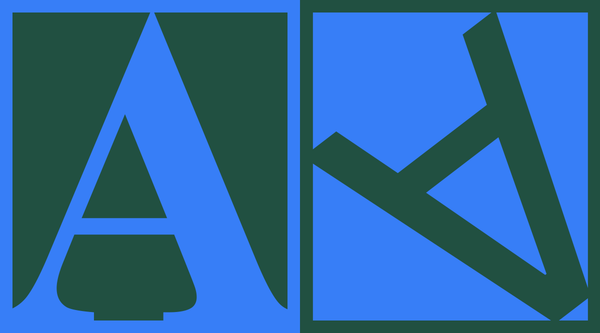 Readymag blog: A graphic visual of an upright serif 'A' and an askew sans 'A,' speaking to the topic of the article about traditional education and para-academic initiatives