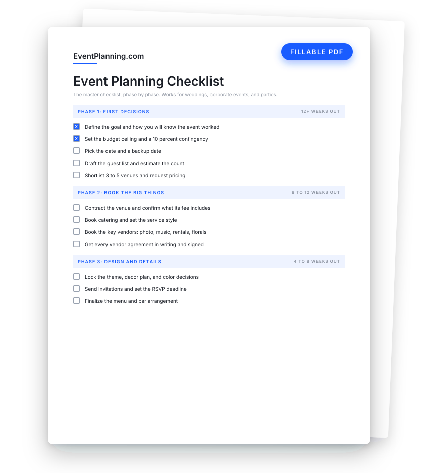 Preview of the free fillable event planning checklist