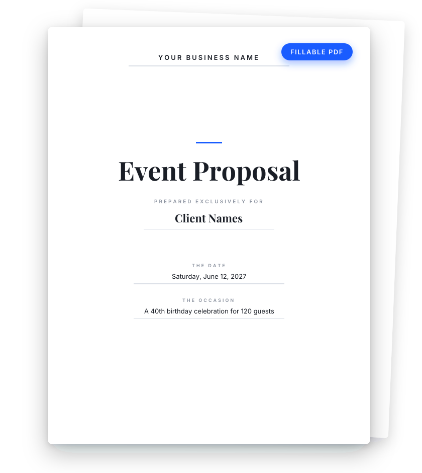 Preview of the free fillable event proposal template