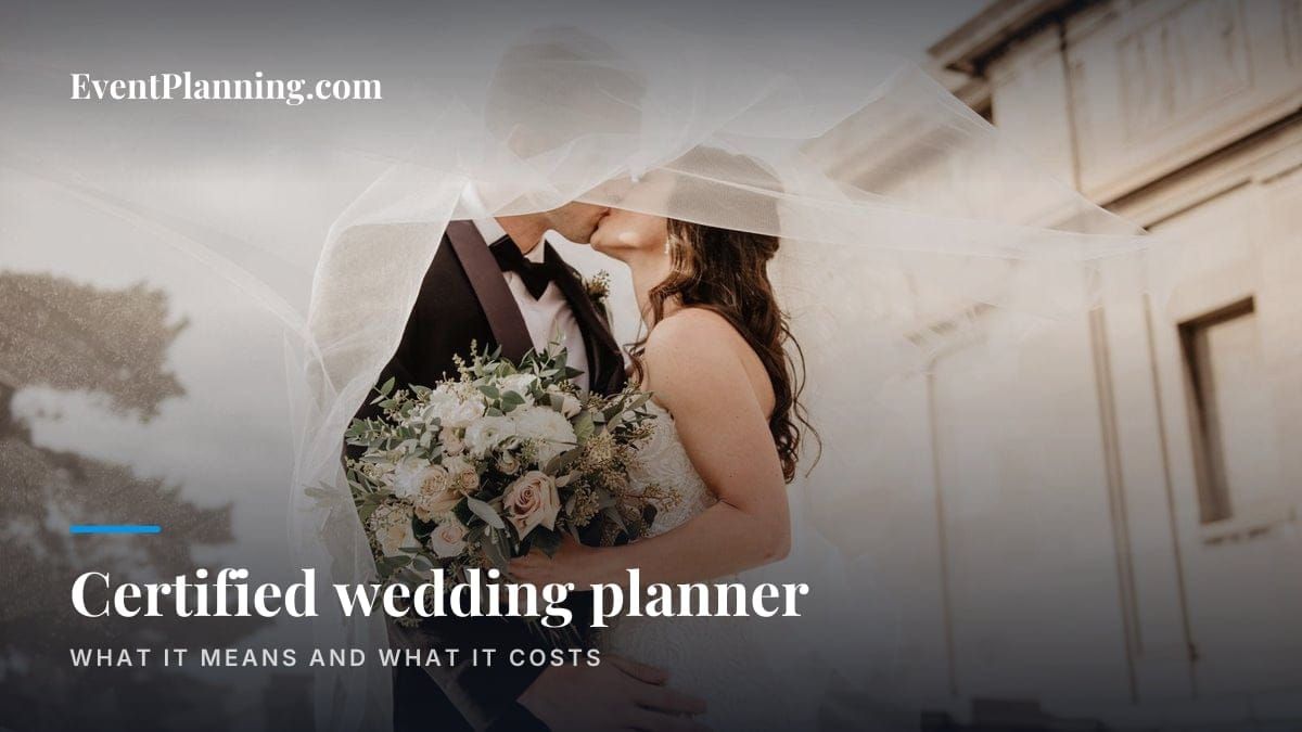 Bride and groom under a veil, titled Certified wedding planner