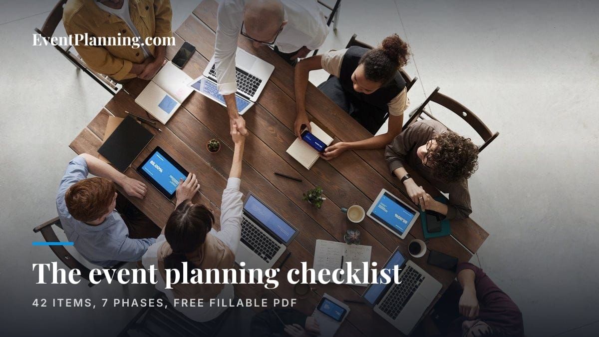 Planning team around a table from above, titled The event planning checklist