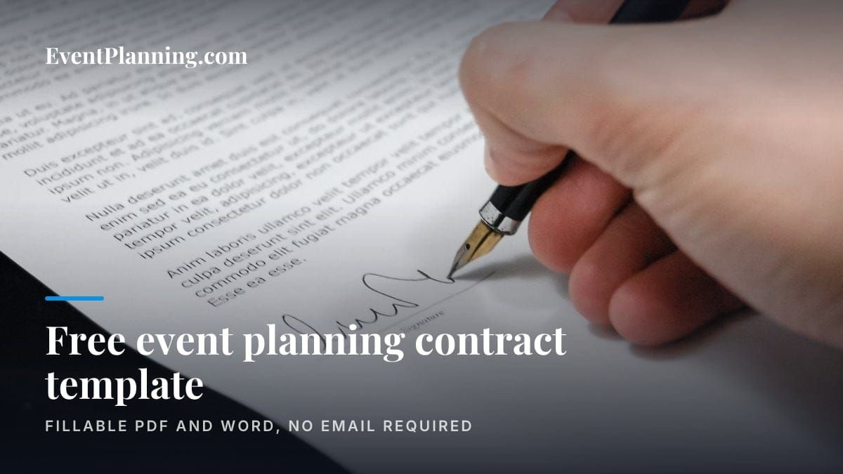 Hand signing a contract, titled Free event planning contract template