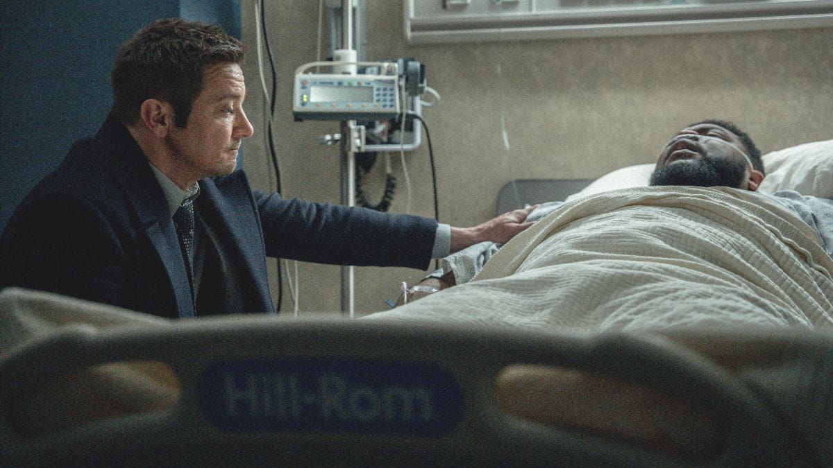 Actor Jeremy Renner as Mike McLusky and actor Tobi Bamtefa as Bunny Washington in Mayor of Kingstown season 4 episode 7. (Photo Credit: Courtesy of Paramount+.)
