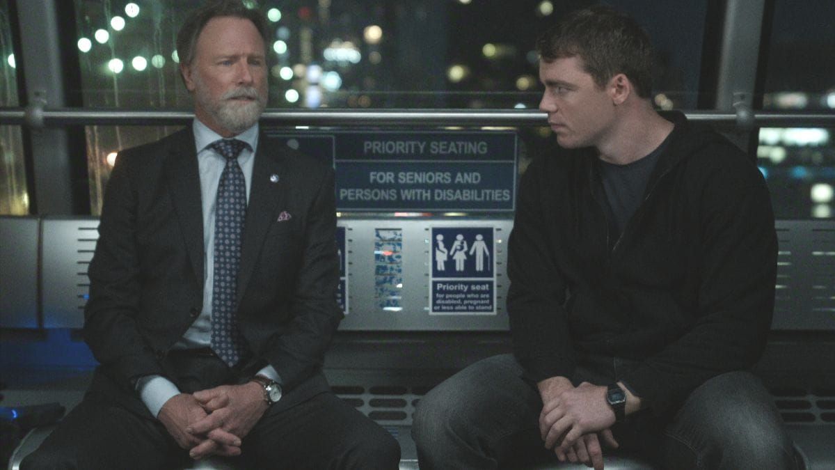 Louis Herthum as Jacob Monroe and Gabriel Basso as Peter Sutherland in The Night Agent season 3. (Photo Credit: Courtesy of Netflix.)