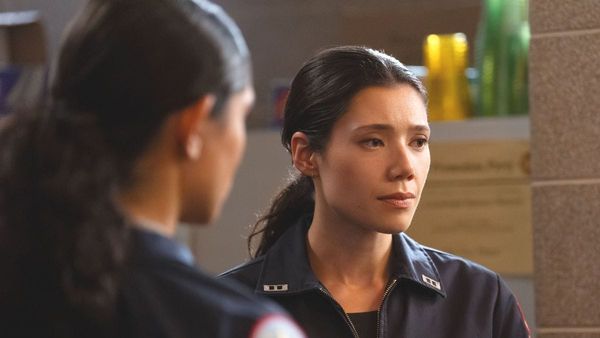 Actor Miranda Rae Mayo as Stella Kidd and actor Hanako Greensmith as Violet Mikami in Chicago Fire season 14 episode 11. (Photo Credit: Courtesy of NBC.)