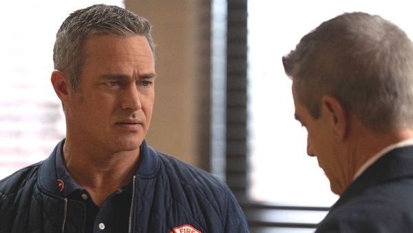 Taylor Kinney as Kelly Severide and Dermot Mulroney as Dominic Pascal in Chicago Fire season 14 episode 14. (Photo Credit: Courtesy of NBC.)