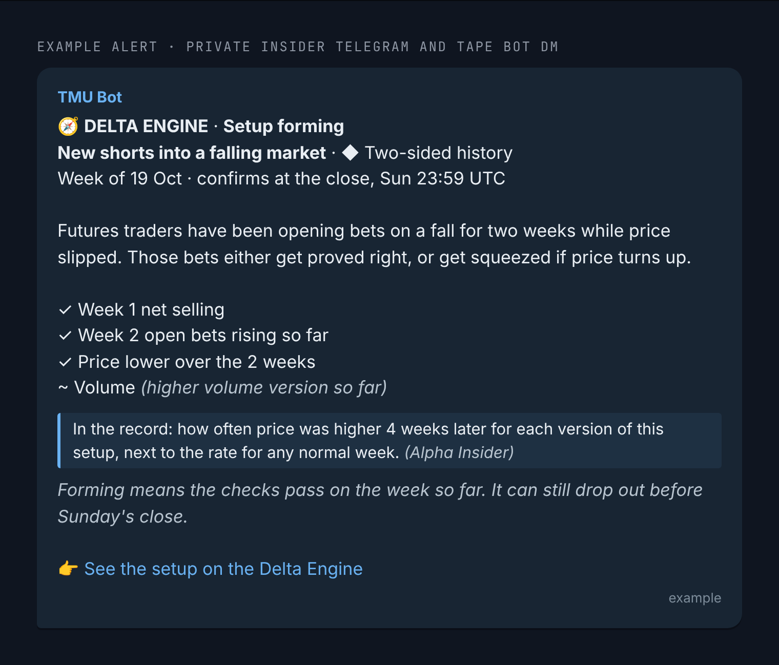 Example Telegram message for a forming setup