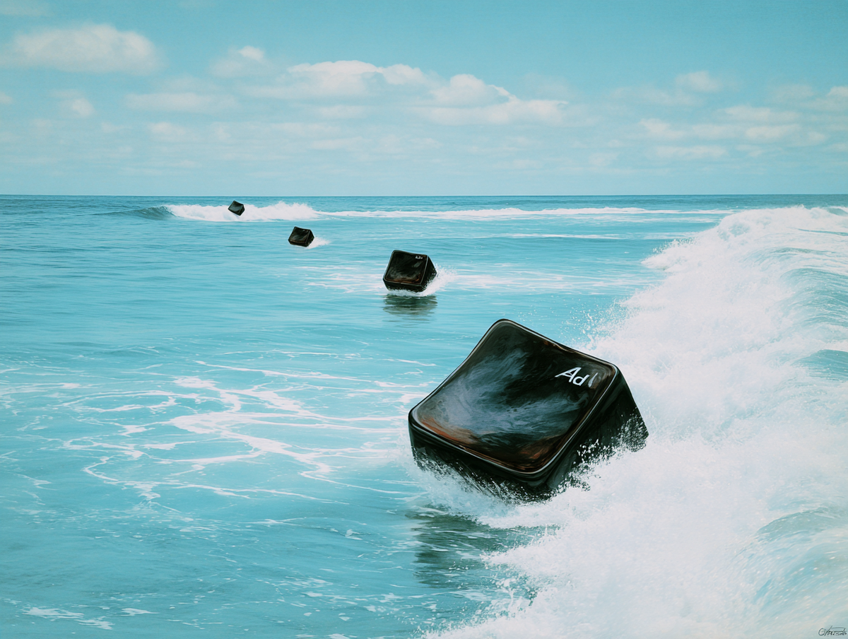 Des touches de clavier surfant sur l'océan du web.