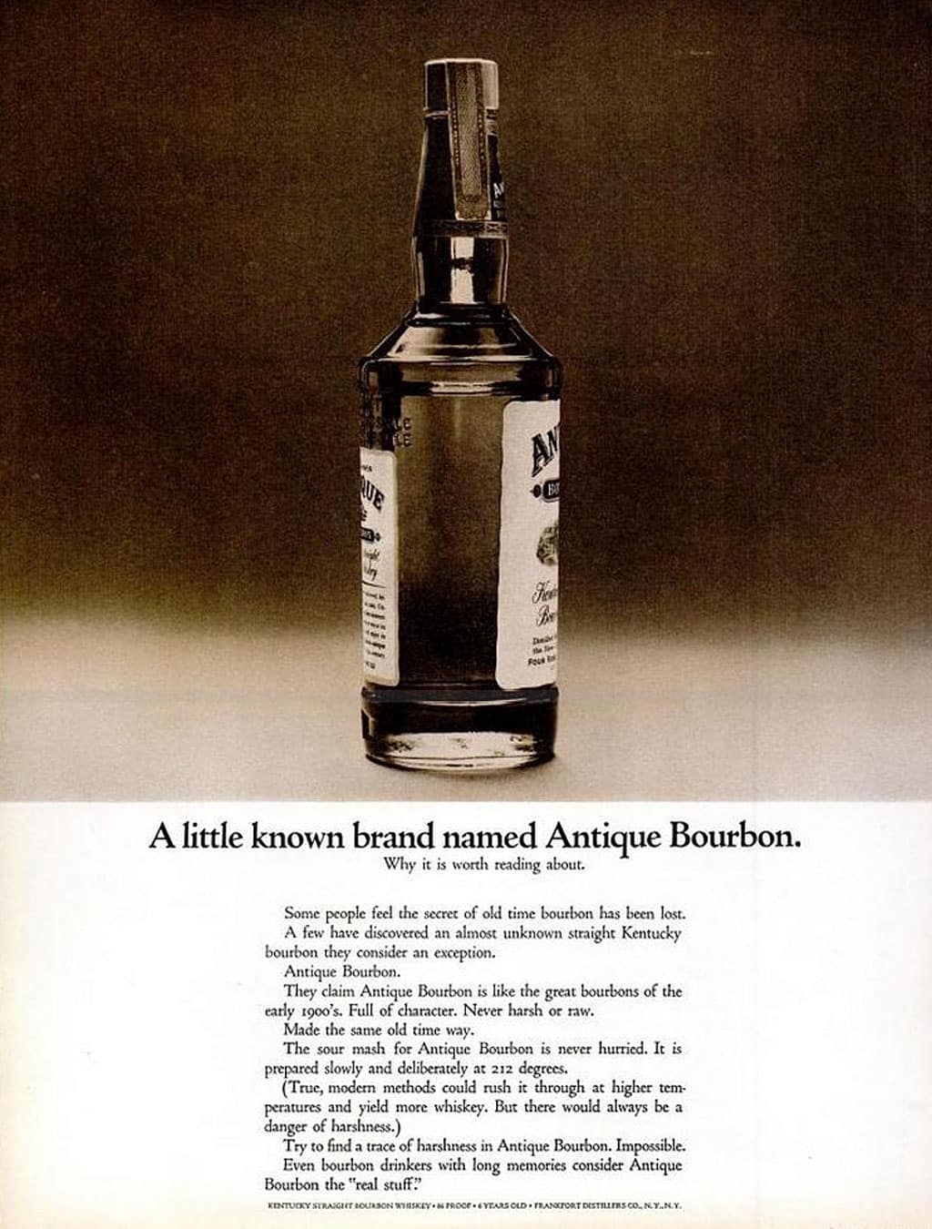 Antique Bourbon Advertisement Circa 1962
