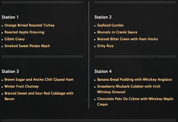 Whiskey in the Winter Food Menu
