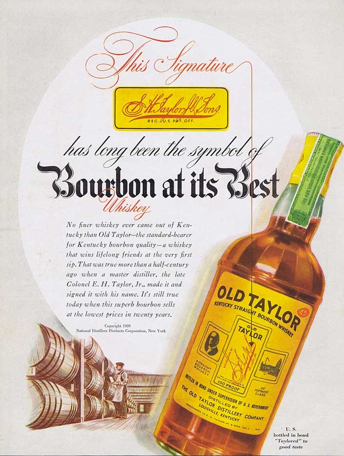 Old Taylor Bourbon Ad Circa 1939 Photo