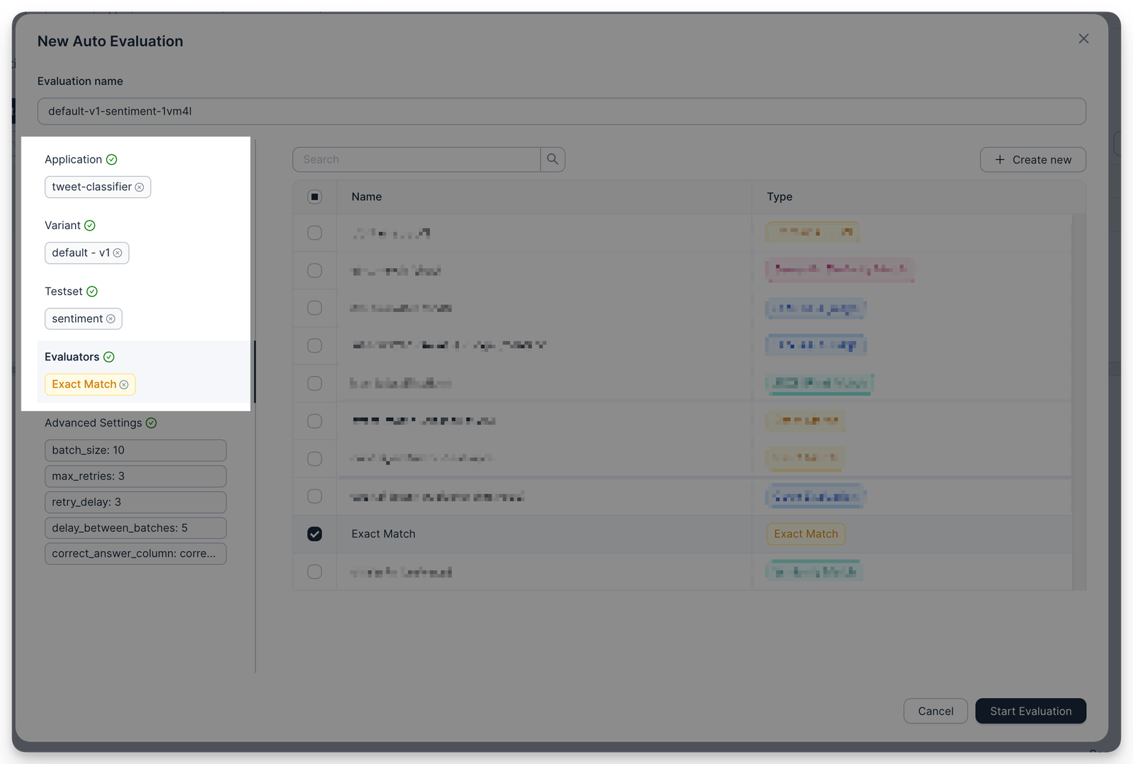 Agenta evaluation interface