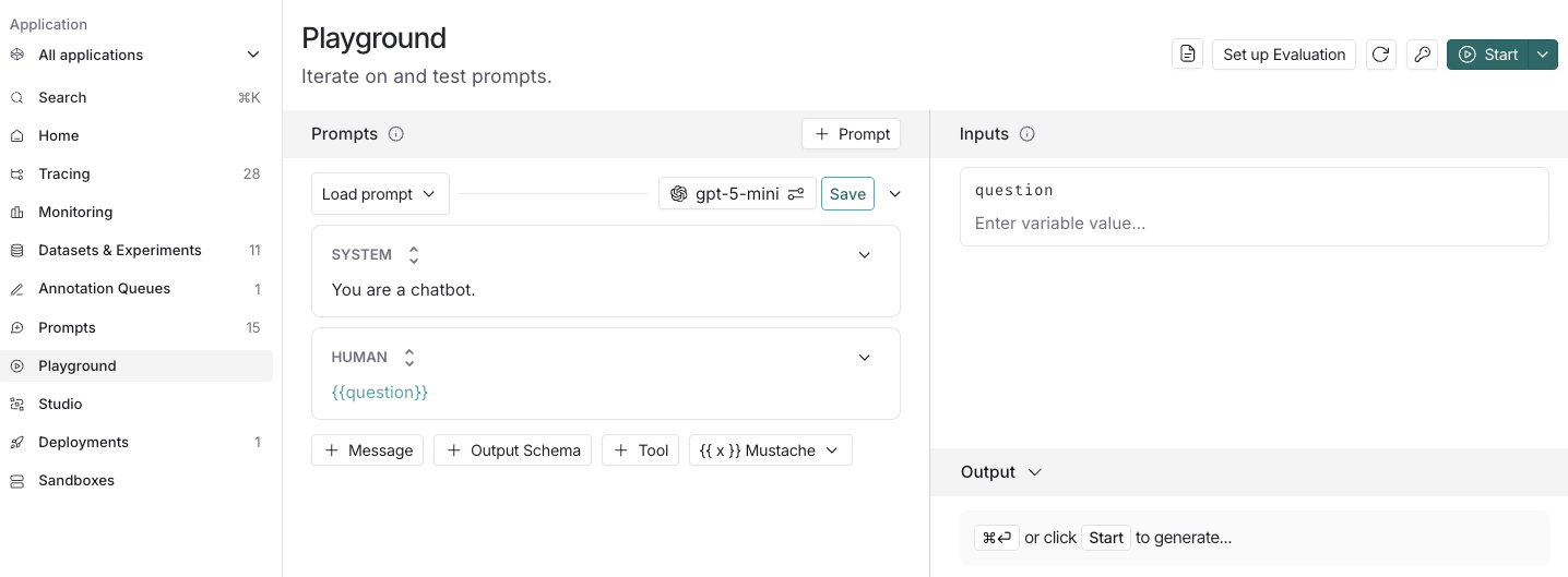 LangSmith playground prompt editor